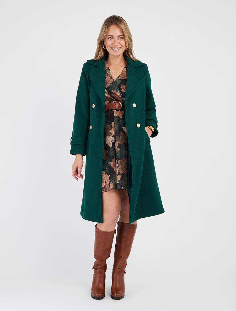 Manteau long texturé à ceinture - Vert sapin