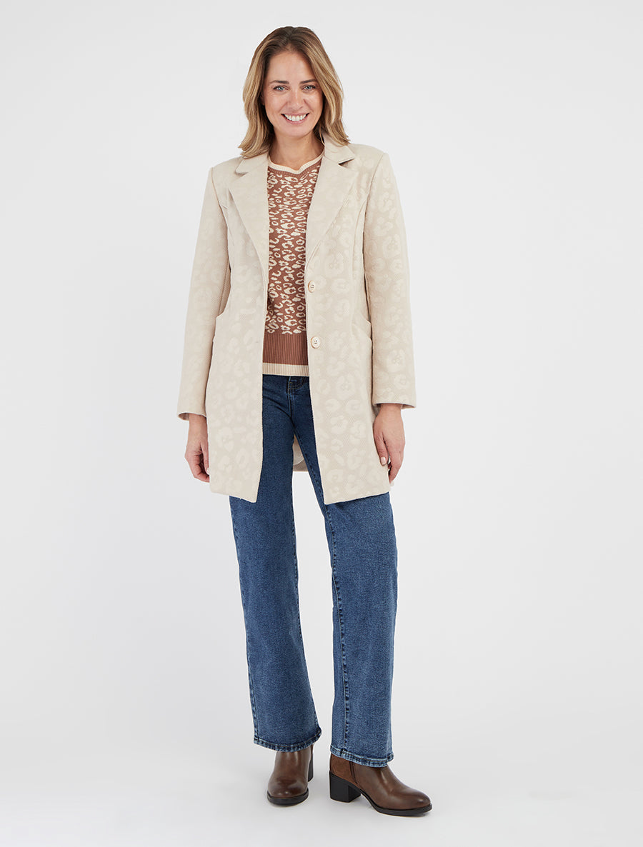 Manteau long texturé col cranté - Beige