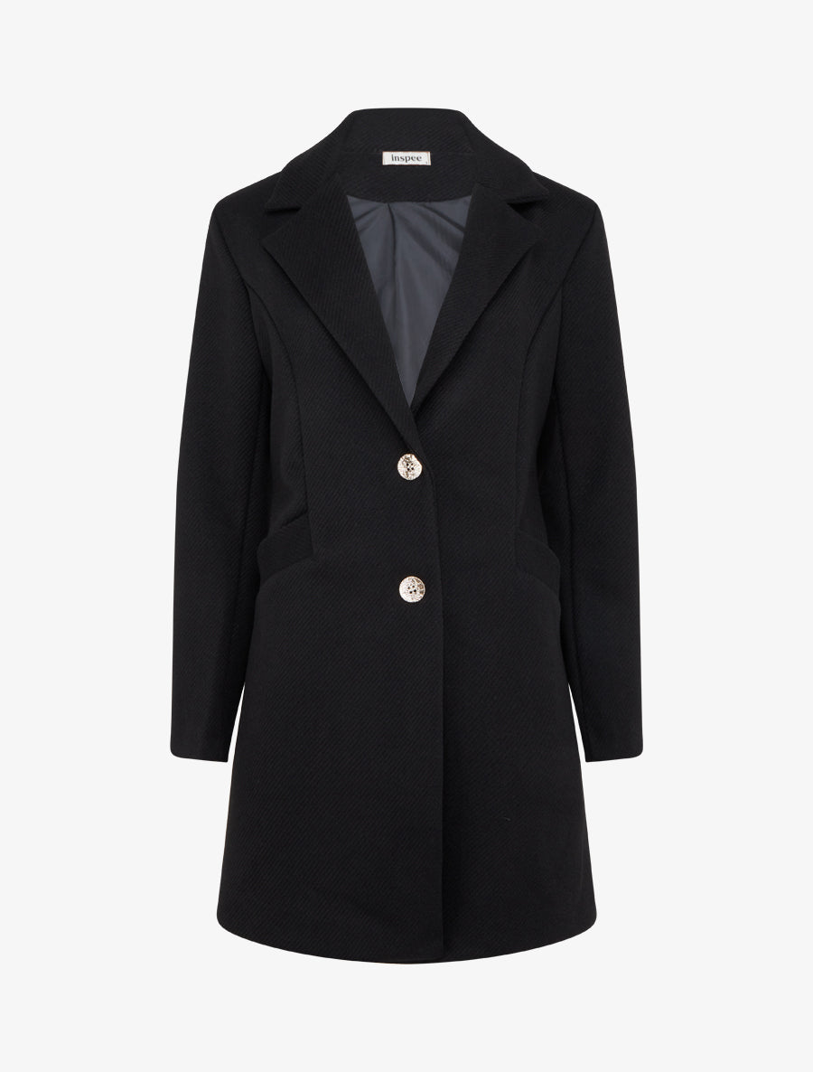 Manteau droit boutonné - Noir - 1