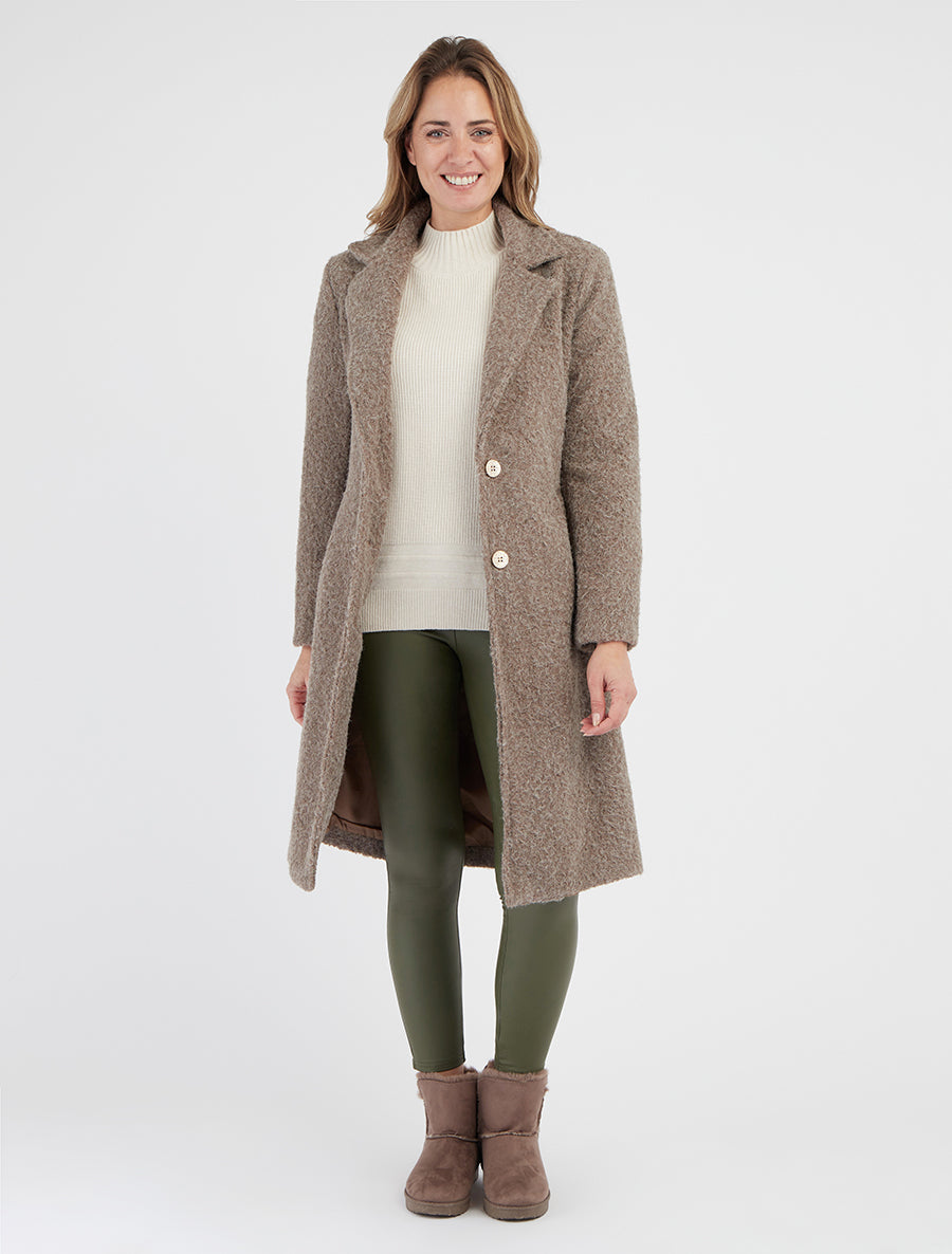 Manteau duveteux à épaulettes - Taupe