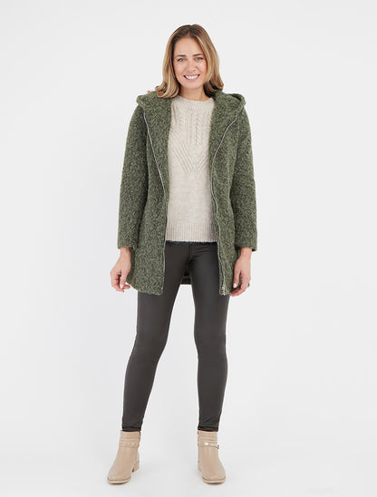 Manteau duveteux long à épaulettes - Kaki