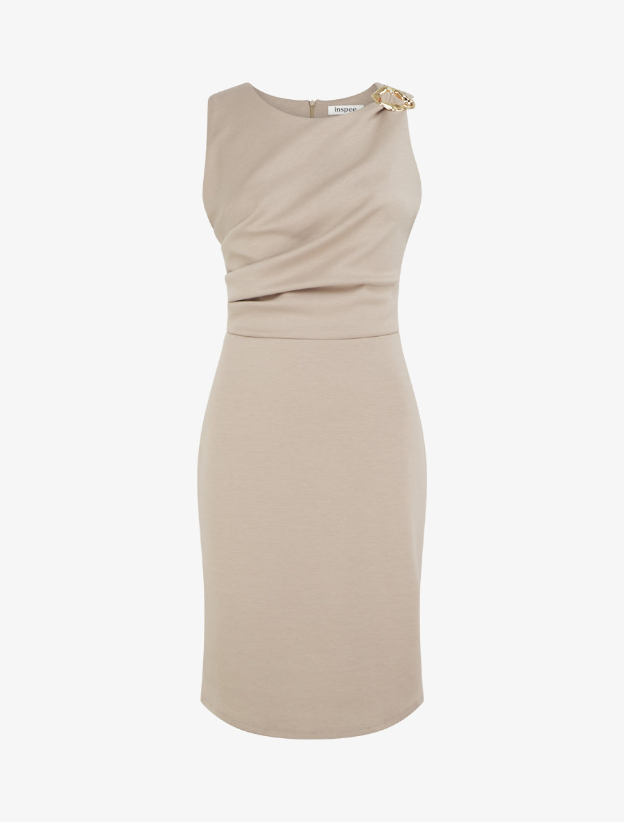 Robe fourreau à empiècement bijou - Beige - 1