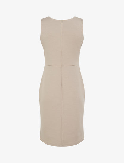 Robe fourreau buste plissé empiècement bijou - Beige