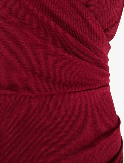 Robe longue ajustée à fente et bretelles - Bordeaux - 3