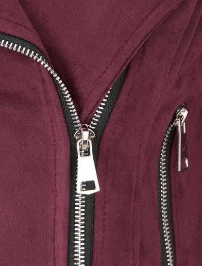 Veste suédine col cranté et poches zippées - Prune