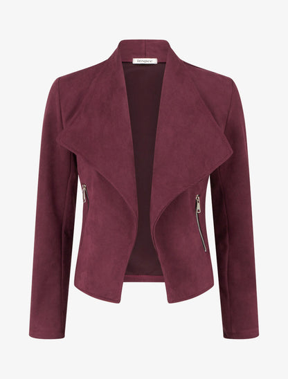 Veste suédine col droit zippée - Prune