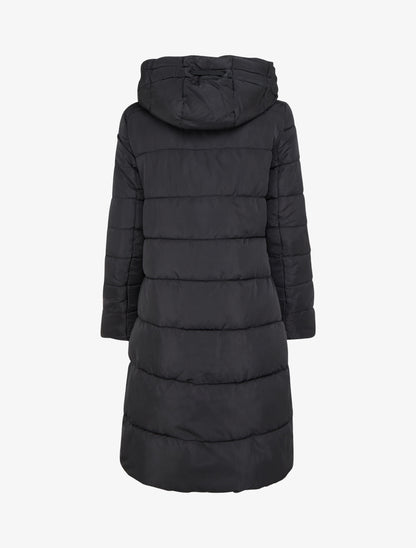 Doudoune longue à capuche et zip en biais - Noir - 2
