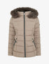 Doudoune droite à capuche en fourrure synthétique - Taupe - 1