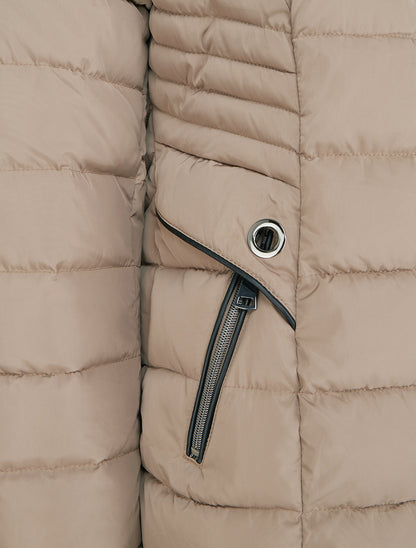 Doudoune droite à capuche en fourrure synthétique - Taupe - 3