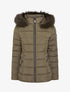 Doudoune droite à capuche en fourrure synthétique - Kaki - 1