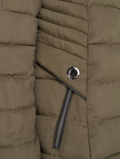 Doudoune droite à capuche en fourrure synthétique - Kaki - 3