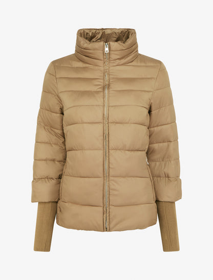 Doudoune courte à manches côtelés - Camel - 1