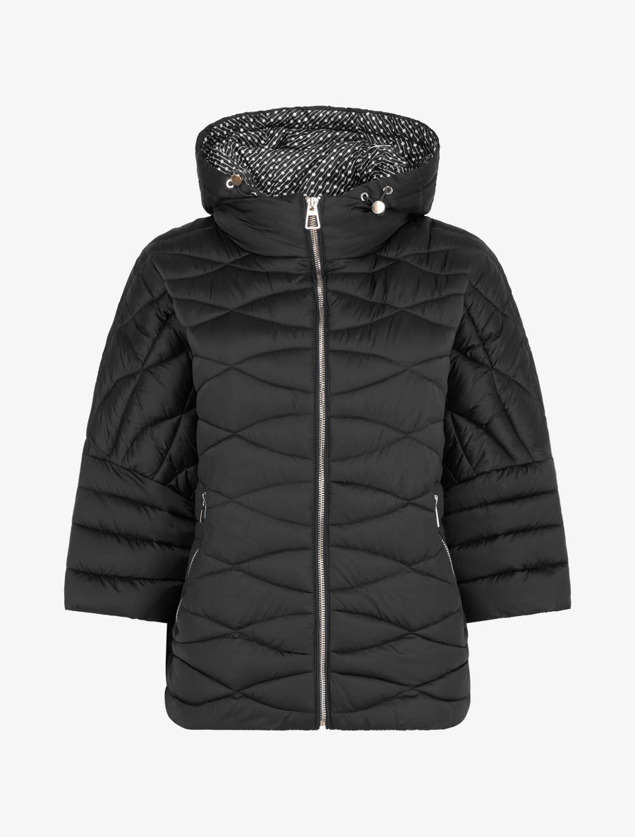 Doudoune mi-longue à manches courtes - Noir - 1