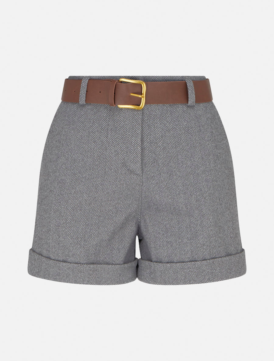 Short taille haute imprimé chevron - Gris