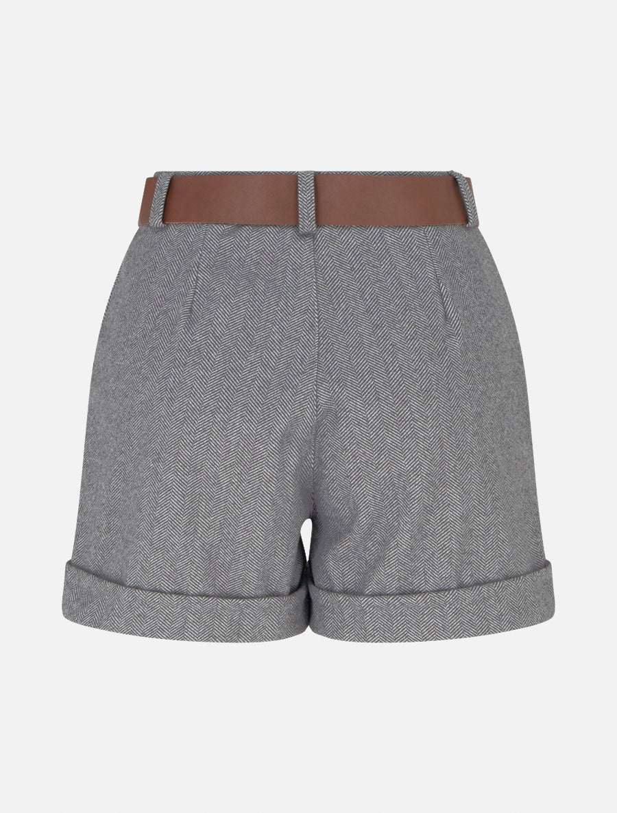 Short taille haute imprimé chevron - Gris