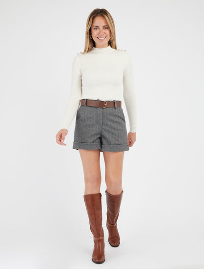 Short à revers taille haute - Gris