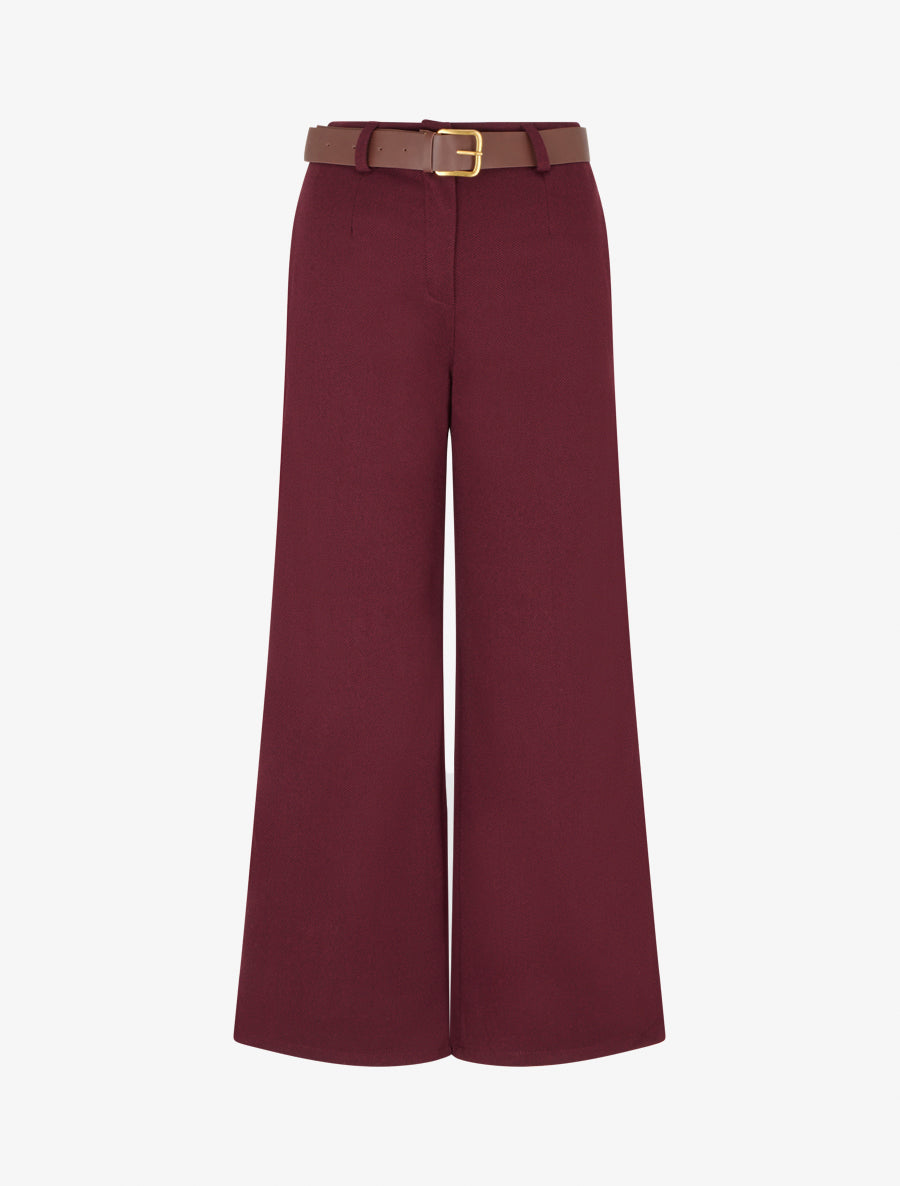 Pantalon chevron taille haute ceinture - Bordeaux