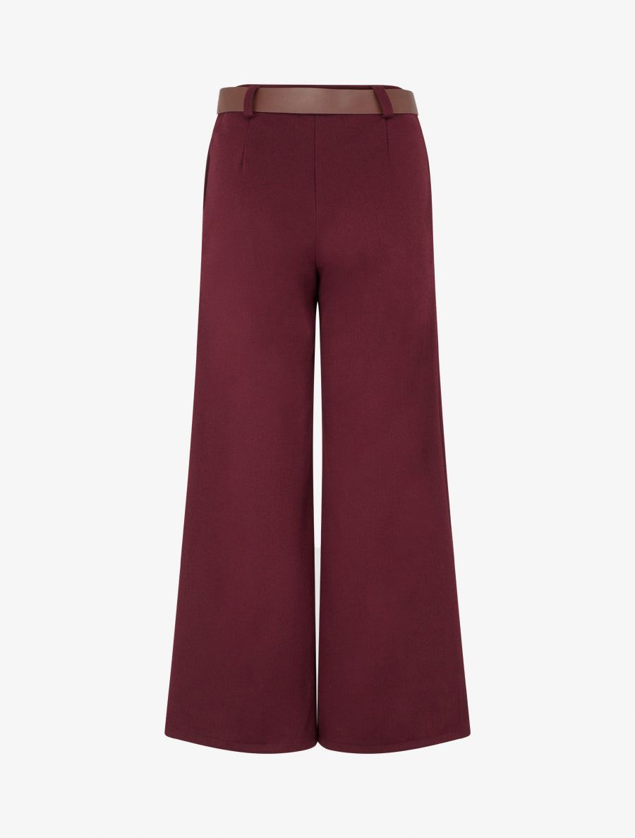 Pantalon chevron taille haute ceinture - Bordeaux