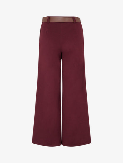 Pantalon chevron taille haute ceinture - Bordeaux