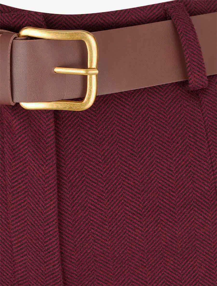 Pantalon chevron taille haute ceinture - Bordeaux