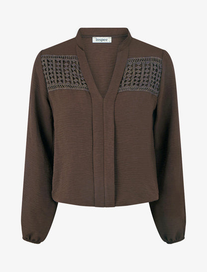 Blouse coupe boule détail crochet - Marron