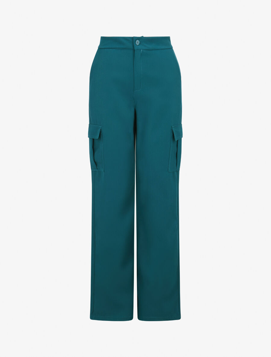 Pantalon droit à poches - Bleu canard - 1
