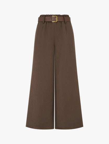 Pantalon taille haute ceinture incluse - Marron