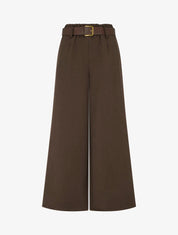 Pantalon ample taille haute ceinturée - Marron