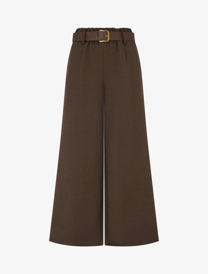 Pantalon élastiqué coupe ample - Marron