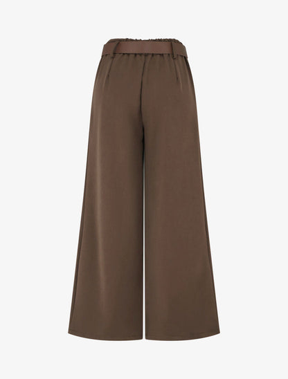 Pantalon taille haute ceinture incluse - Marron