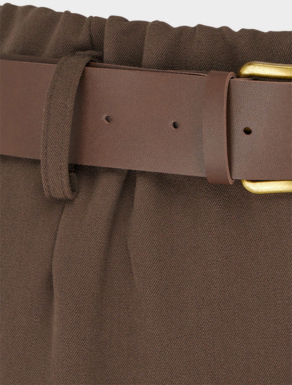 Pantalon taille haute ceinture incluse - Marron