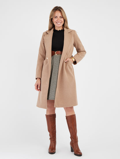 Manteau droit texturé ceinturé - Camel