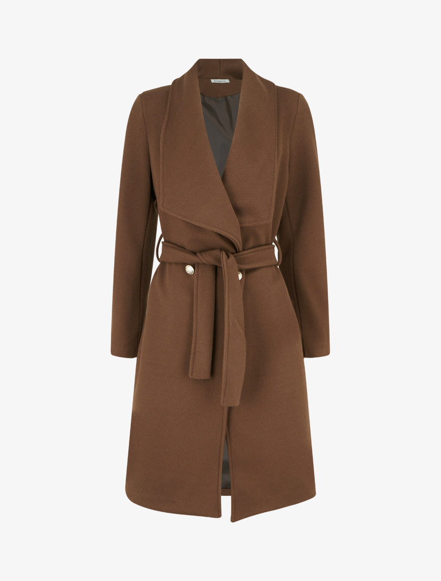 Manteau long ceinturé - Marron - 1