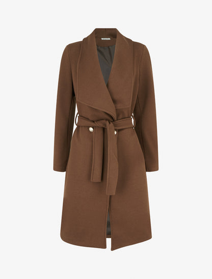 Manteau long ceinturé - Marron - 1