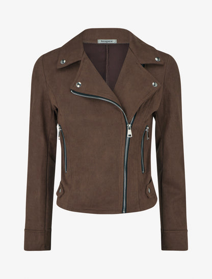 Veste suédine col cranté poches zippées - Marron