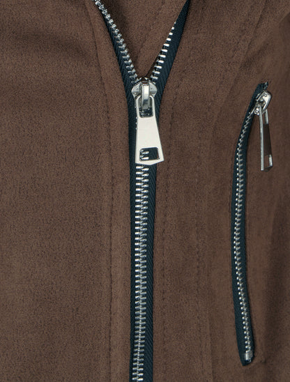 Veste suédine col cranté poches zippées - Marron