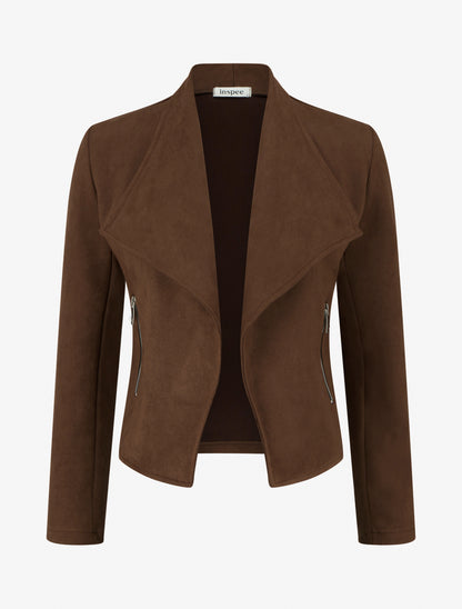 Veste suédine col rabat poches zippées - Marron