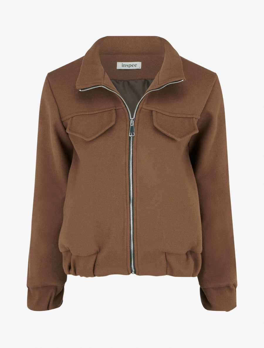 Blouson zippé à bords élastiqués - Marron - 1