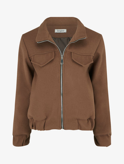 Blouson zippé à bords élastiqués - Marron - 1