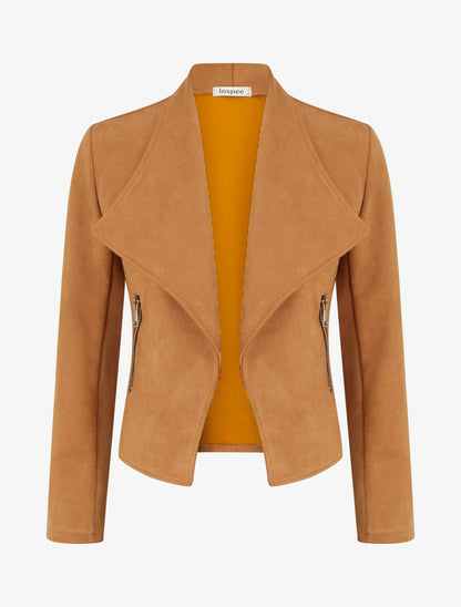 Veste suédine col rabat poches zippées - Camel