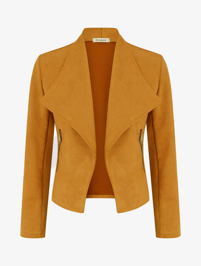 Veste suédine col rabat zippée - jaune moutarde