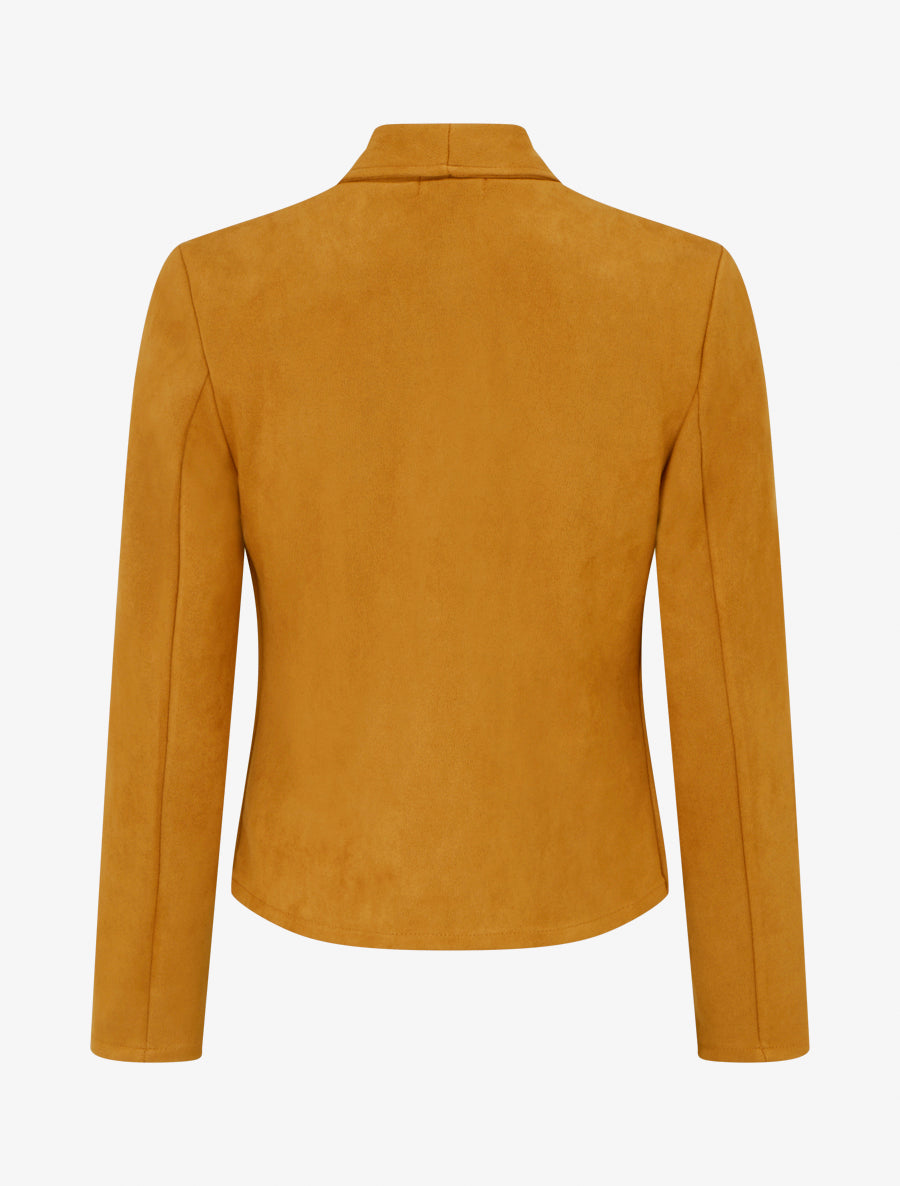 Veste suédine col rabat zippée - jaune moutarde
