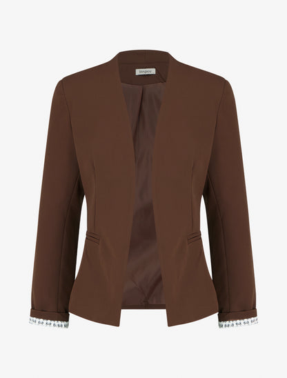 Veste droite épaulettes poignets graphiques - Marron