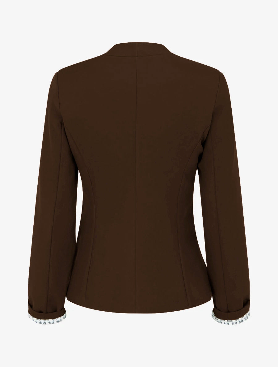 Veste droite col droit épaulettes - Marron