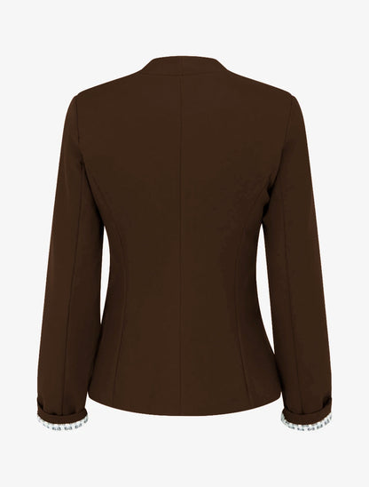 Veste droite col droit épaulettes - Marron