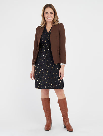 Veste droite col droit épaulettes - Marron