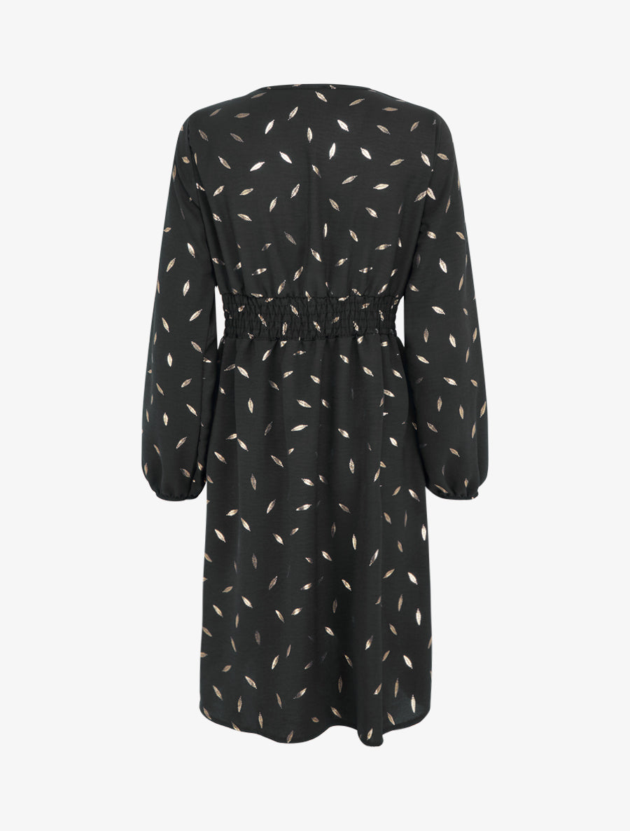 Robe évasée à imprimé plumes dorées - Noir - 2