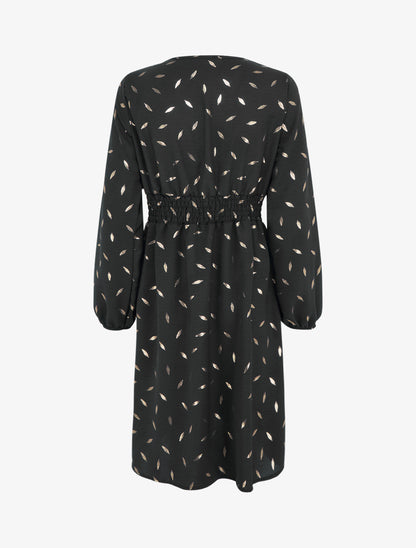 Robe évasée à imprimé plumes dorées - Noir - 2