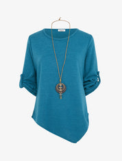 Pull droit à bords asymétriques - Bleu canard - 1