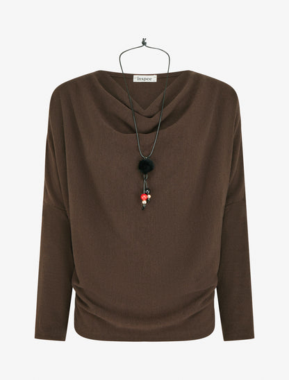 Pull fin manches chauve-souris - Marron